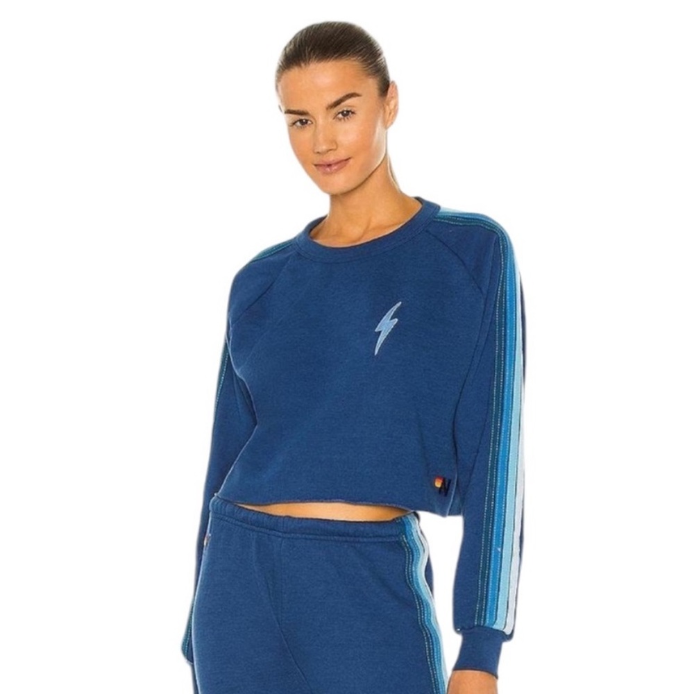 Aviator Nation Bolt Embroidery Classic Cropped Crew Sweatshirt Size M